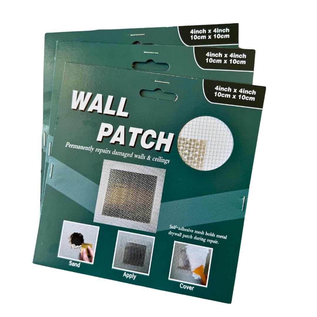 Paquete de 3 parches de pared autoadhesivos de fibra de vidrio de 10 cm x 10 cm, parche de reparación de pared, parche de yeso autoadhesivo, kit de reparación de paneles de yeso para reparar agujeros