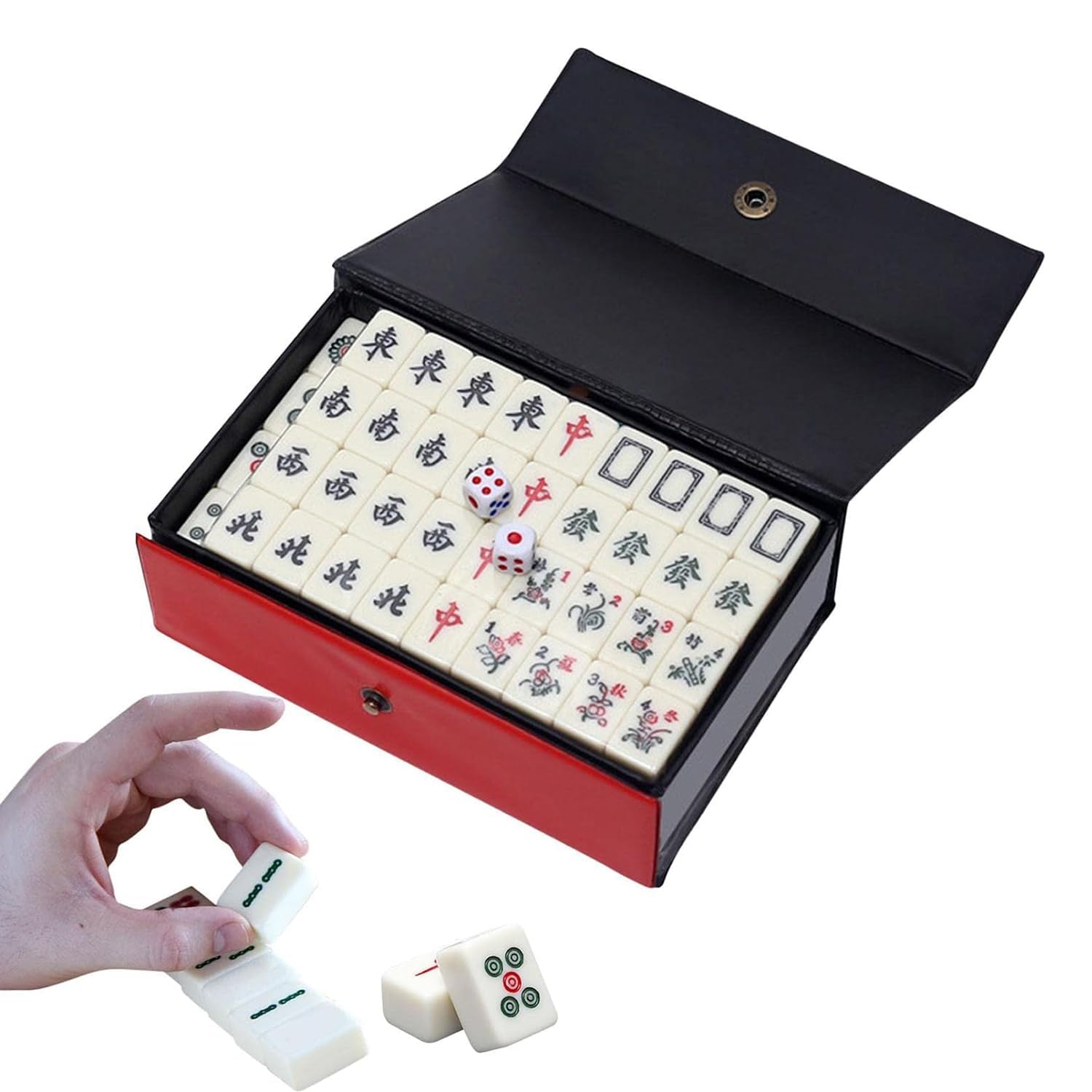 Joyzzz Chinese Mahjong Game Set, 144 Pcs Complete Traditional 16x9.5cm Mahjong Set with Carrying Travel Case, Mah Jong Tile Set for Party Playing for Home, Travel, for Chinese Style Gameplay Only
