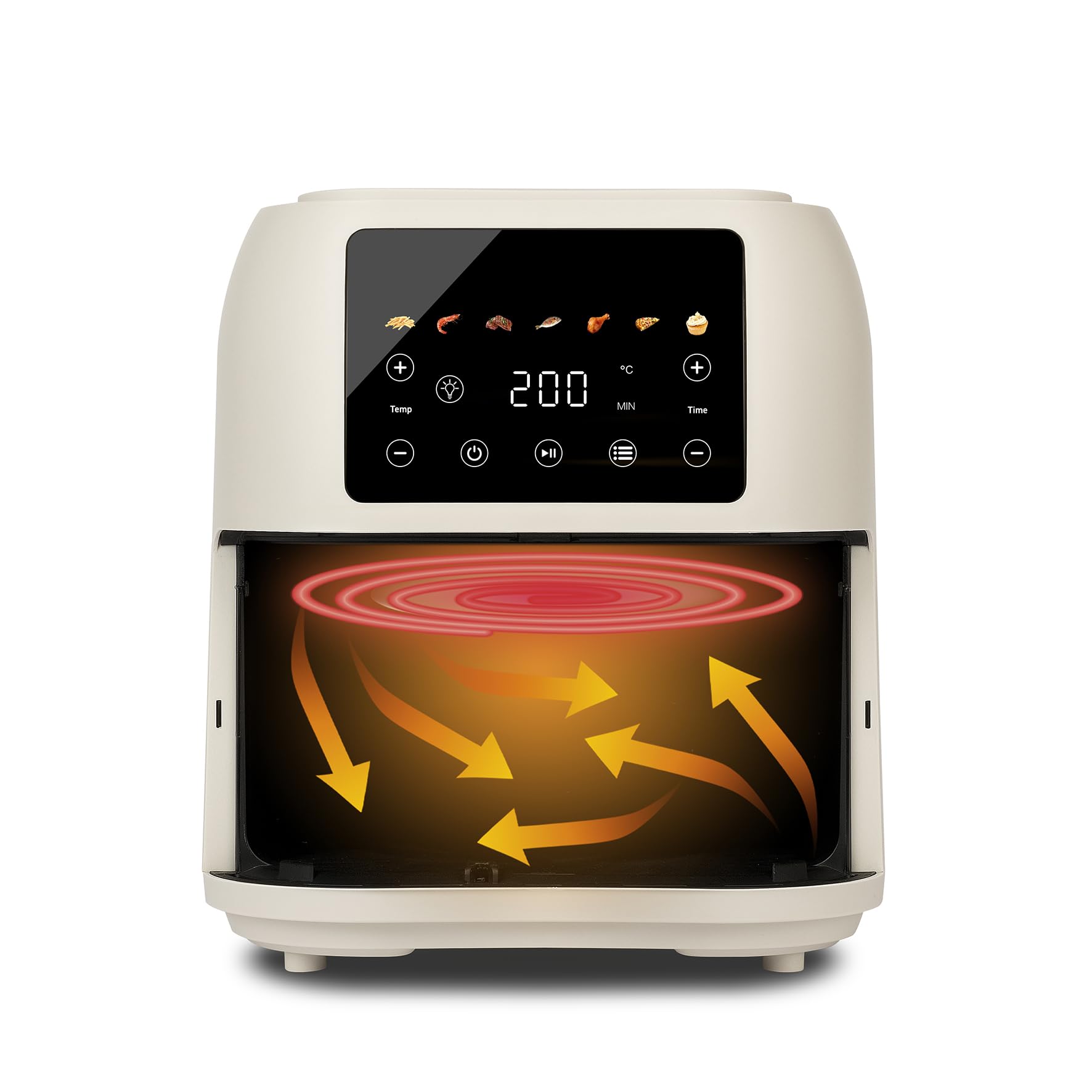 Girmi FG92 Friggitrice ad Aria Ecofrit Deep Capacità XXL 8 Litri, 1700W, BPA/PFOA Safe, Contenitore antiaderente, Display digitale, 7 programmi, Tasto di sicurezza, Ricettario Incluso, Beige Opaco