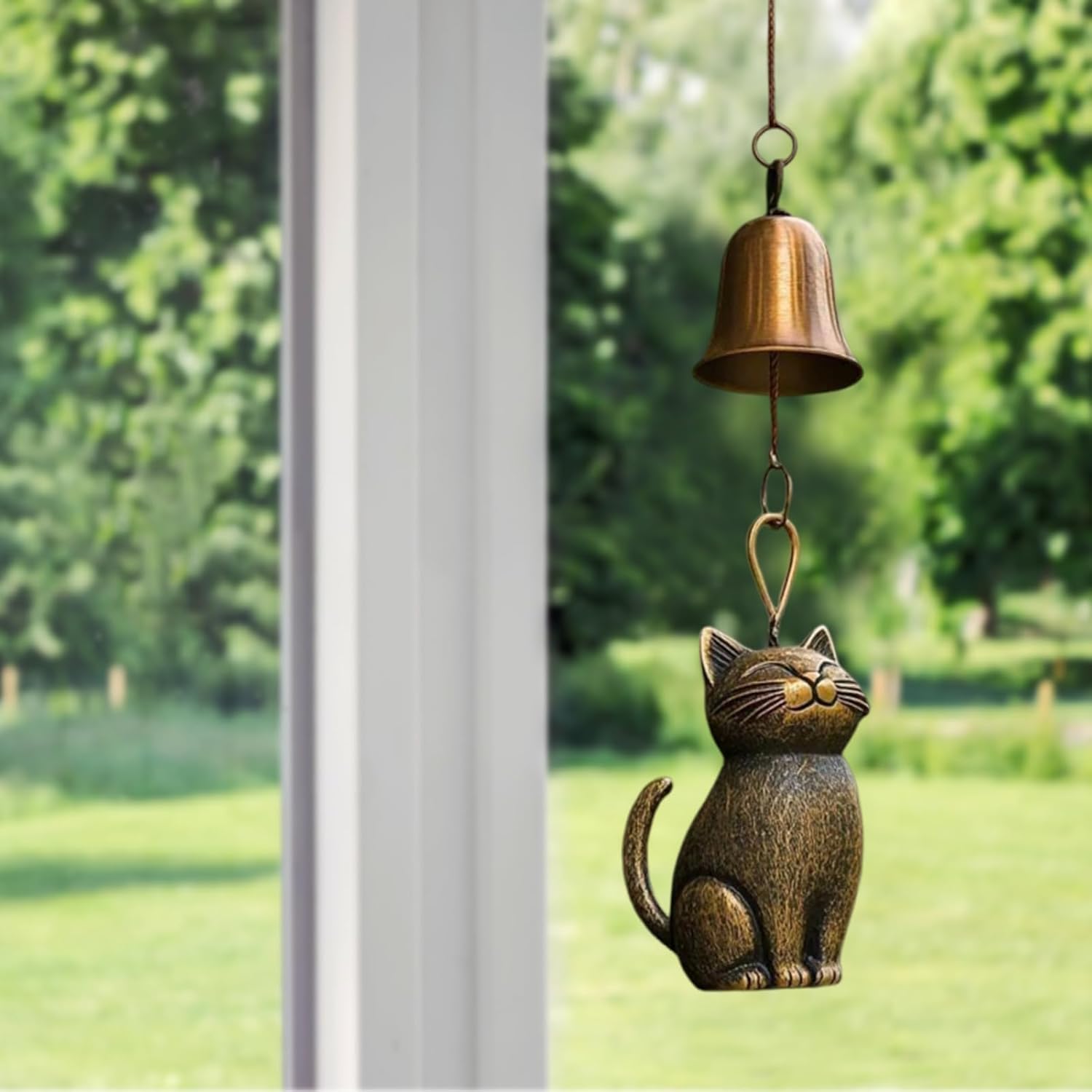 Campana de viento para gatos, campana de viento de cobre retro para amantes de los gatos, adornos conmemorativos colgantes, campanillas de viento, campanas de viento, decoración de porche y patio