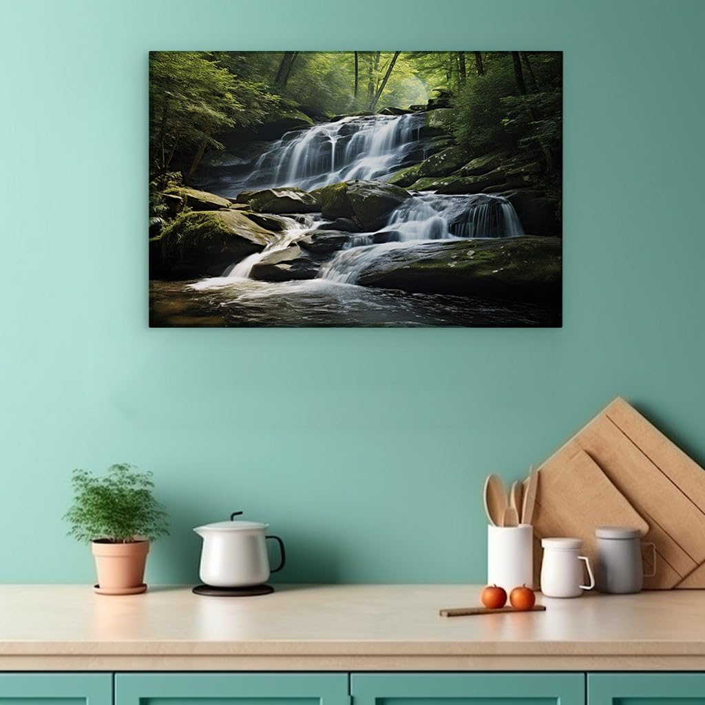 Canvas for Living room. Whispers of Nature: Capturing the Serenity of a Timeless Waterfall Oasis, 27 x 18 inch Canvas Wall Art - Contemporary Masterpieces - Modern Home Decor - 69x46 cm (27x18 inch)