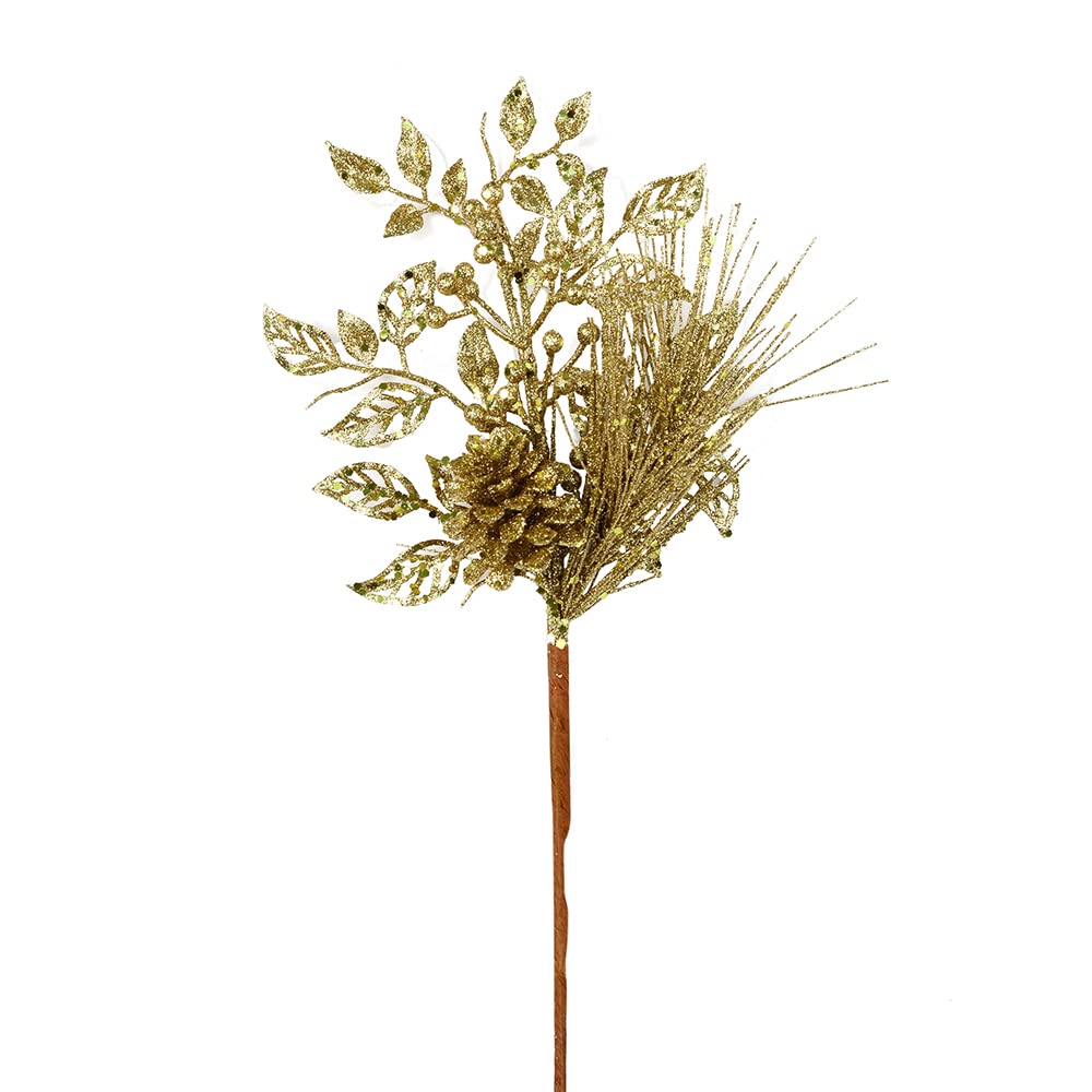 Vickerman10" Champagne Pinecone Glitter Leaf Artificial Christmas Pick. There are 12 Picks per Pack.