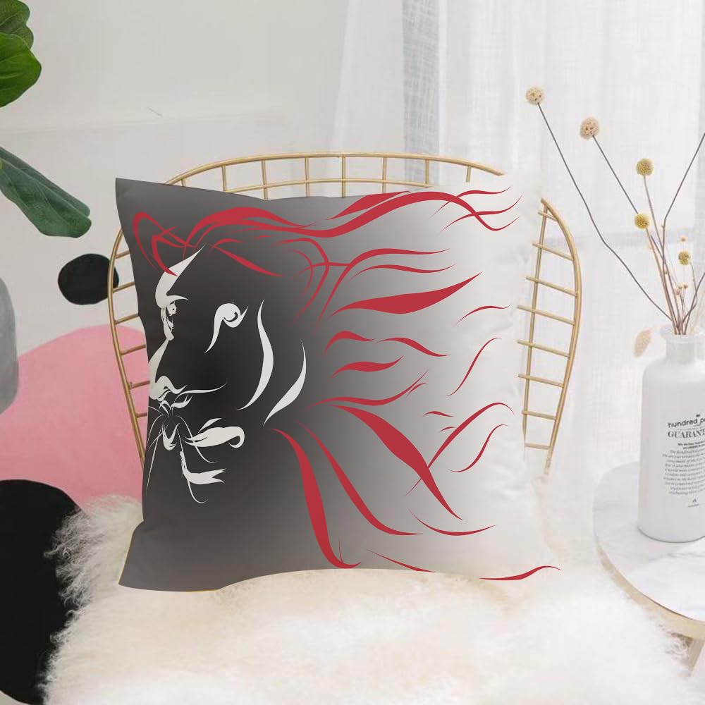 Hyosxw Lion, Black And White Lines, Red Flame Mane, - A6 Cushion Cover,Throw Pillow Case Home Decorative For Living Room Bedroom Sofa Chair 18X18 Inch,Lion, Black And White Lines, Red Flame Mane, Wild Logo,Pillowcase 45X45cm