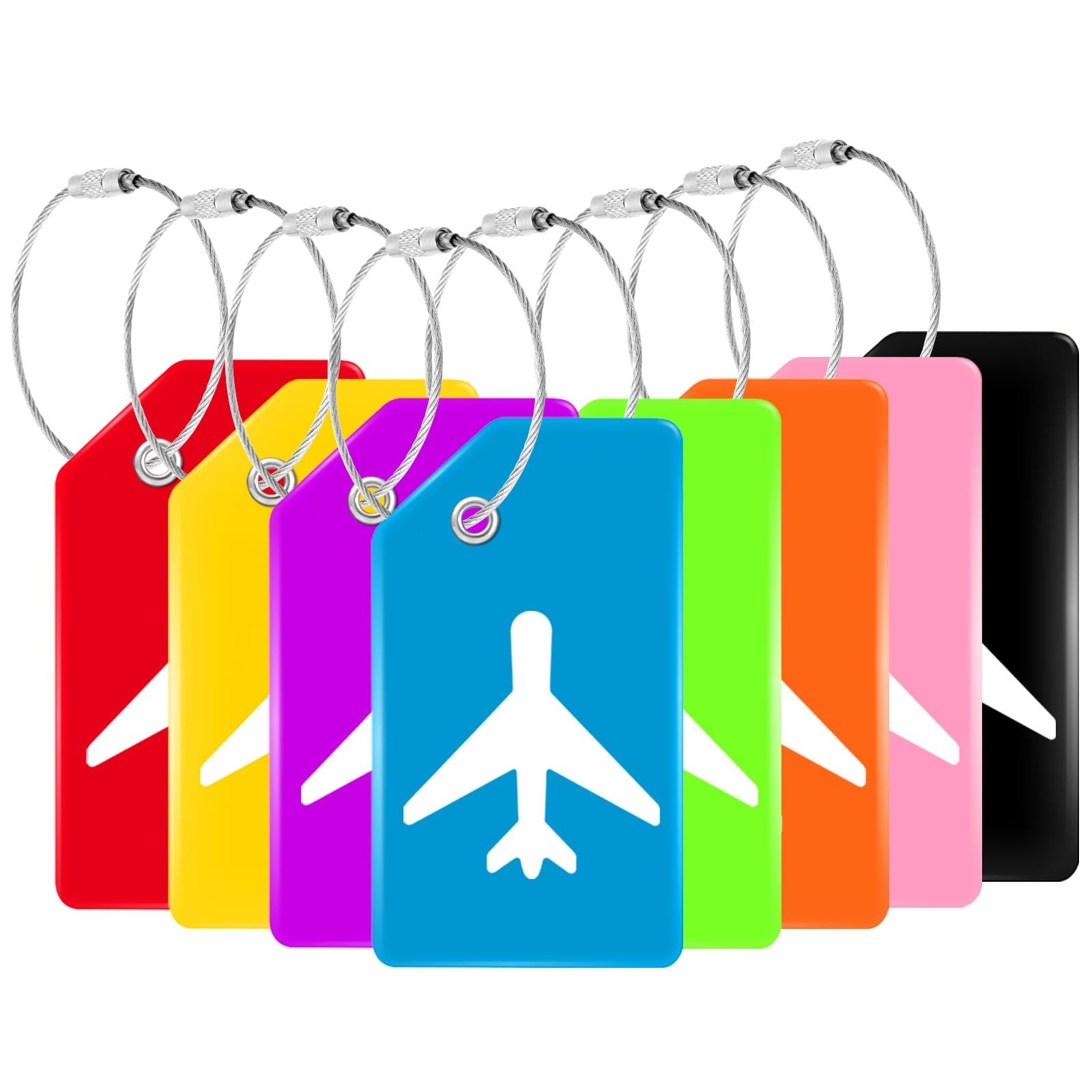 8 Pack Silicone Luggage Tag, Stainless Loop Name ID Card for Suitcases, Airplane TSA Approved Privacy Protection Travel Tags, Quick Spot Baggage Bag