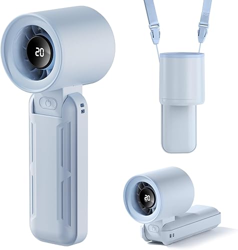 Ventilador de mano portátil, mini ventilador recargable de 5000 mAh con 5 velocidades, pantalla LED, cargador rápido tipo C, ventilador de mano