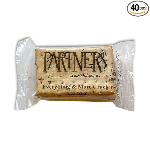 Partners Single Serve Hors d'Oeuvre Crackers, Everything & More, 5 Crackers Per Pack, 1.0 Ounce (Pack of 40), Made with Real Ingredients, Non-GMO, Kosher
