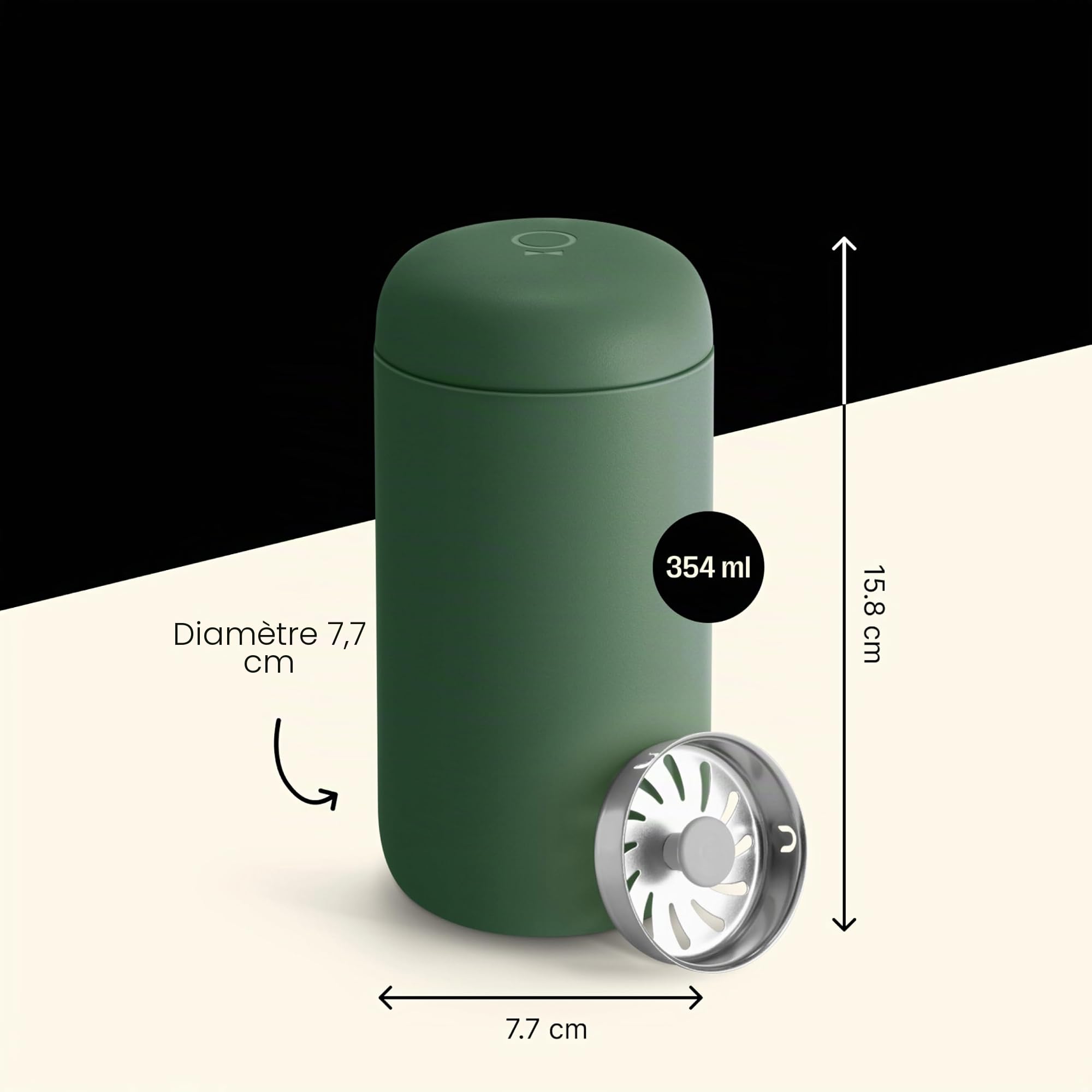 Fellow Carter Move Tasse de voyage – Gobelet à café et à thé isotherme en acier inoxydable avec intérieur en céramique et protection contre les éclaboussures, vert cargo, 355 ml