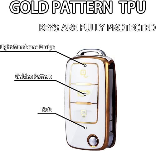 Miniatura 3 de WORCAS Cubierta de llave de TPU suave de 360 grados compatible con VW Jetta Golf Polo MK8 Passat Beetle cubierta de llave, Botón Tpu-3 (blanco)