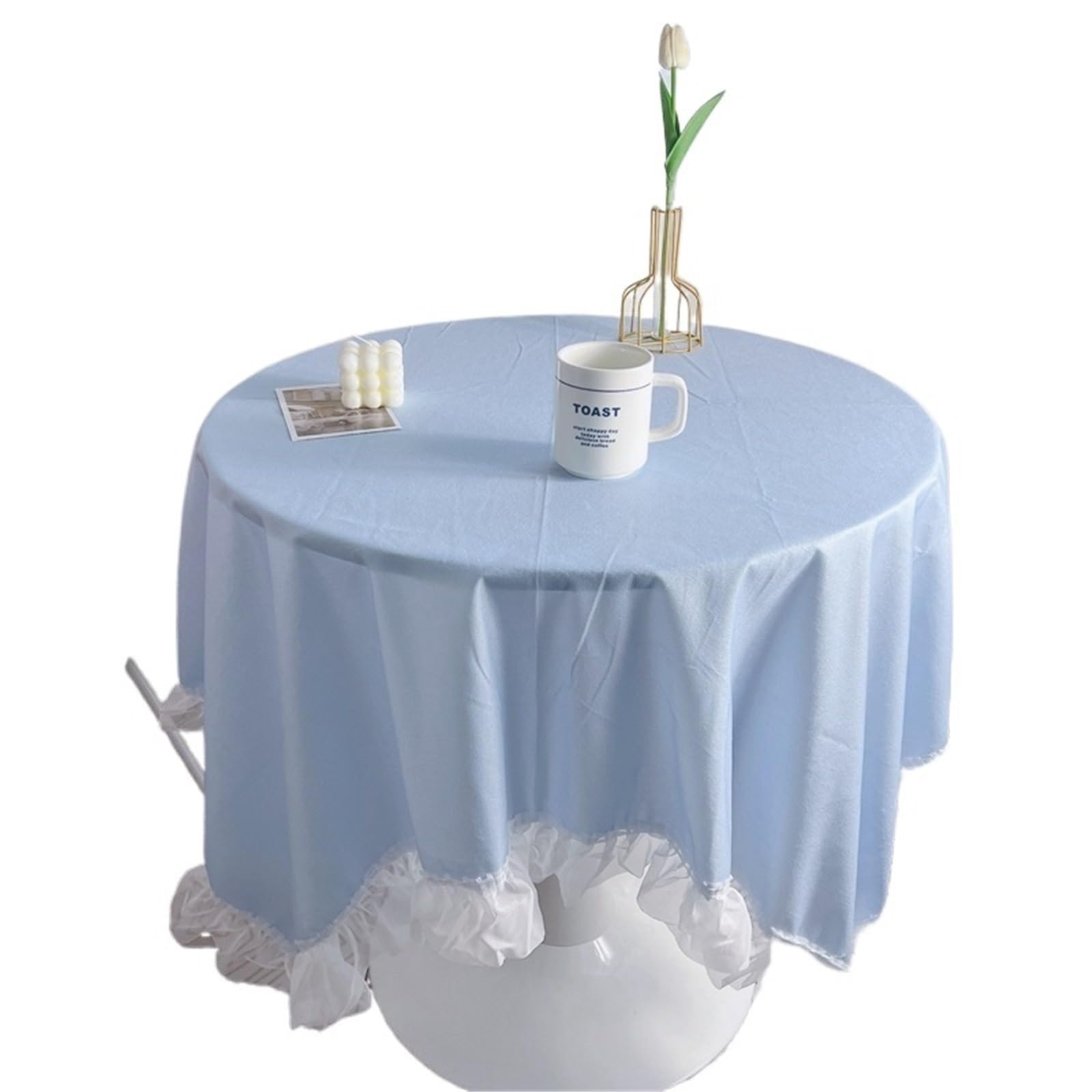 ZNTIHZ Solid Color Tablecloth Ruffle-like Lace Bedside Table Cover For Kitchen Wedding Dining Desktop Decor For Furniture Dresser(Blue,90x150cm)