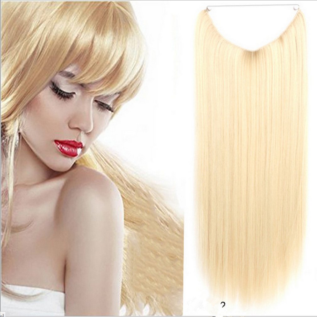 Remeehi 22" Silk Straight Hidden Halo Wire Hairpiece Synthetic Halo Hair Extensions 80g 28cm Width 30B/613#
