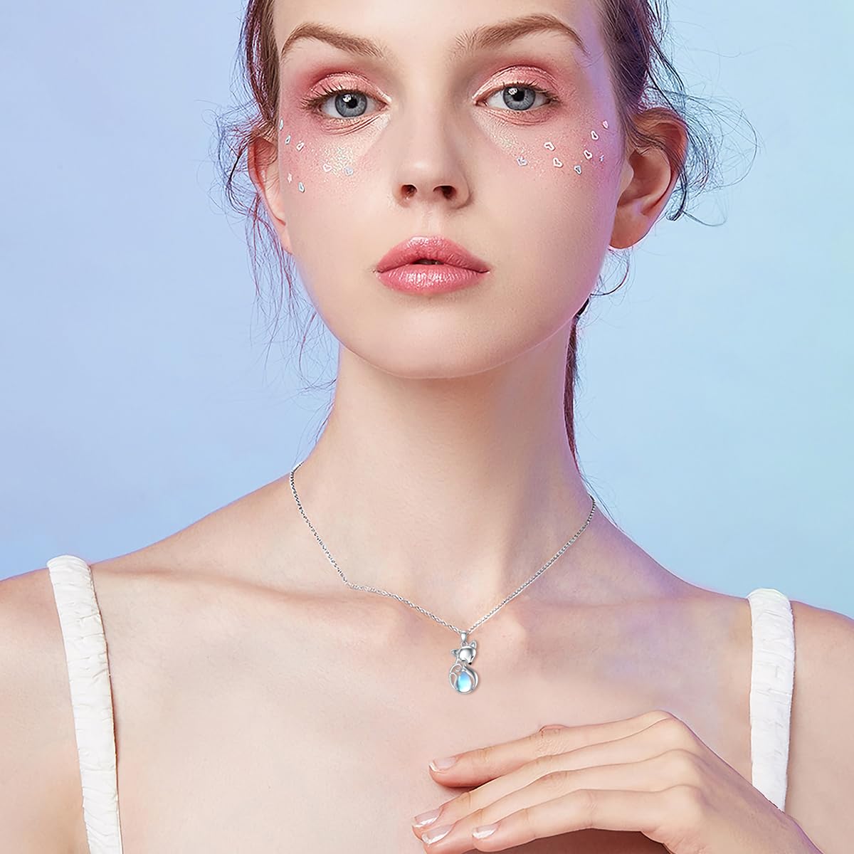 YAFEINI Collana da donna con pietra di luna di volpe in argento 925 con ciondolo a forma di pietra di luna arcobaleno gioielli volpe regali per ragazze