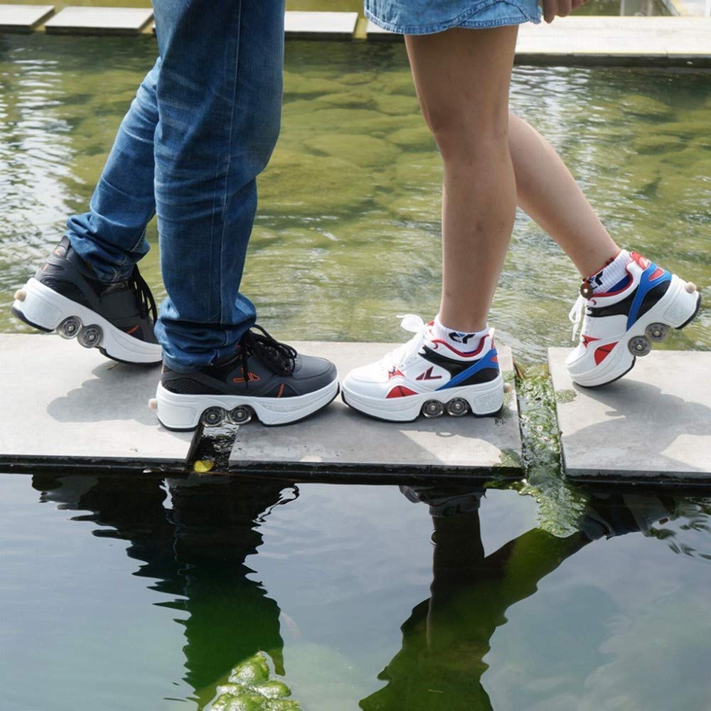 MU Inline Skate, 2-In-1 Multi-Purpose Scarpe Tacco Alto, Regolabile Quad Pattini a Rotelle Stivali Di Pattinaggio All'Aperto Sport per Adulti Bambino,B,37