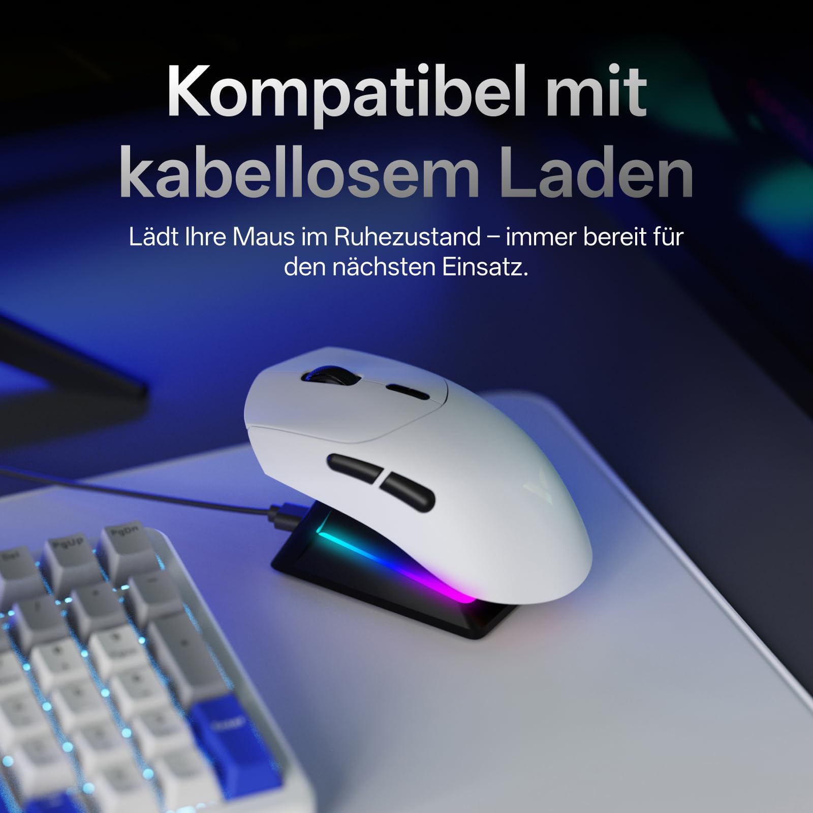 Rapoo VT7 - Mouse da gioco wireless, 53 g, ultraleggero, nativo 8000 Hz, Nordic | nRF54L15 MCU, batteria 750h, PAW3398 26K DPI, 10 pulsanti programmabili, design simmetrico, compatibile con PC e Mac, bianco