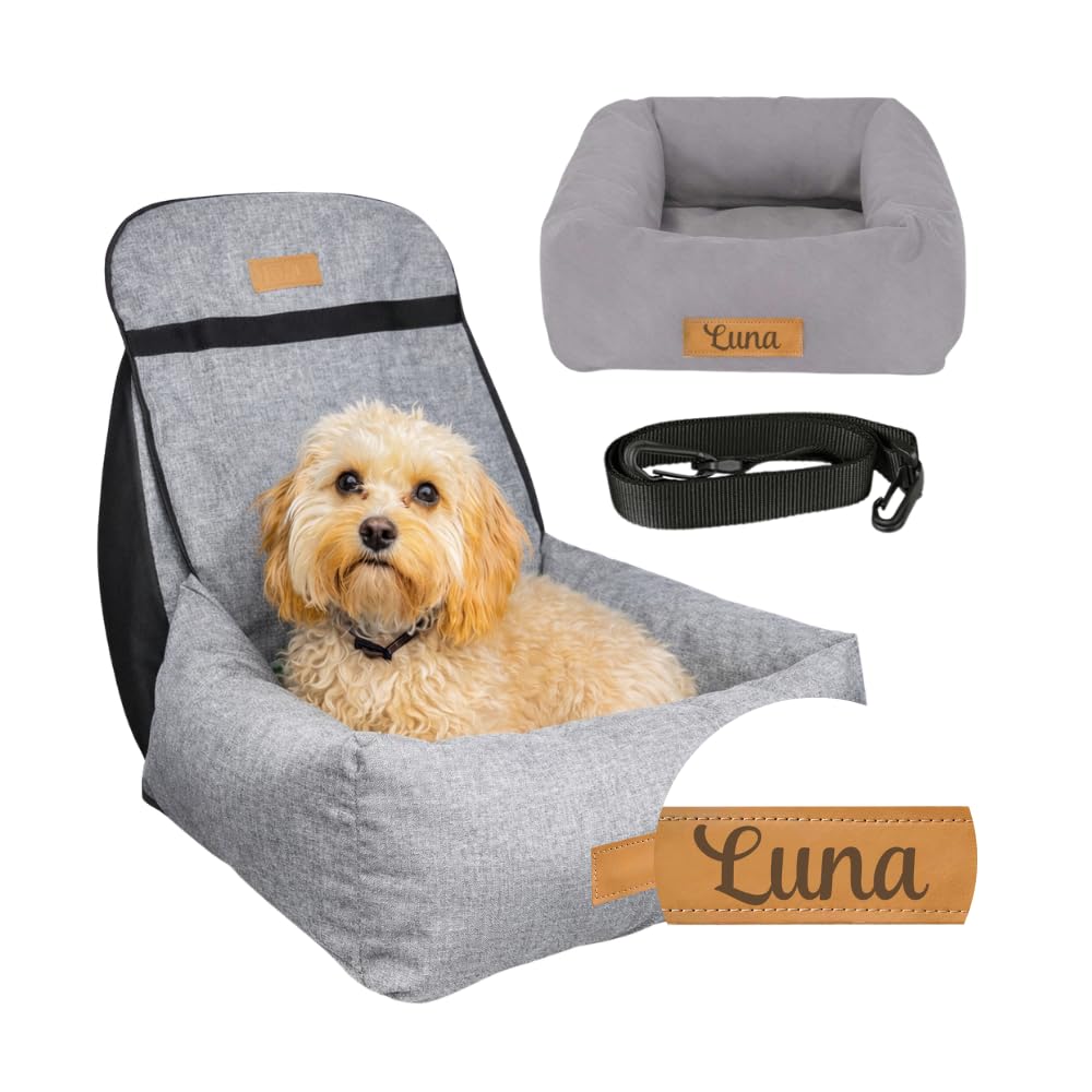 Hundeautositz klein personalisiert, Hundesitz Auto mit Leine für Rückbank, 2in1 Hundebett Auto und Transporter für kleine Hunde und Katzen