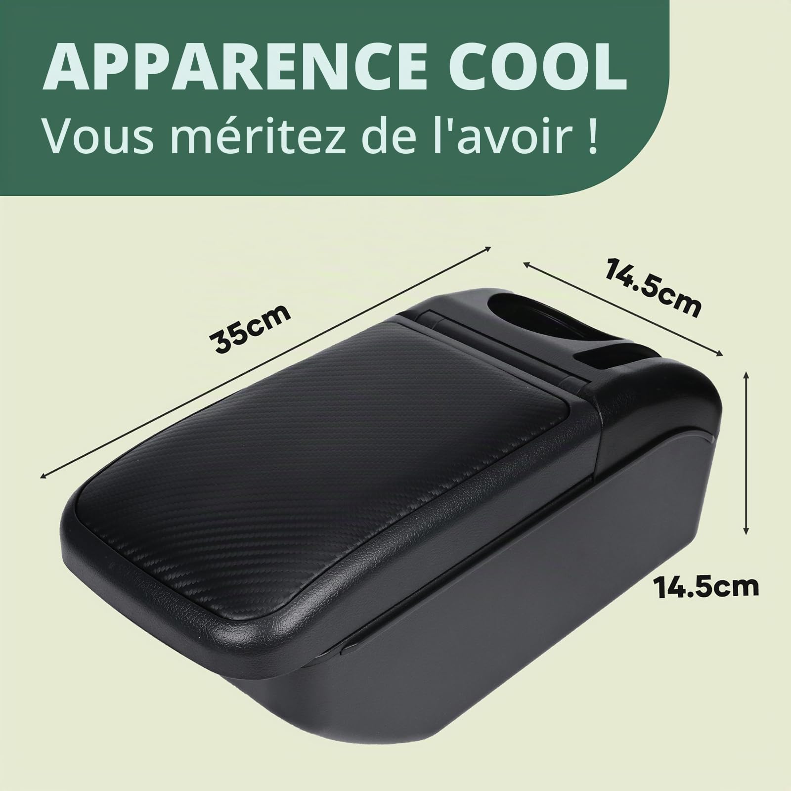 ZENVI Repose-bras Compatible with Fiat 500 Accoudoirs 2016-2024 Console Centrale Accoudoir Bicouche Espace Rangement Peut Etre Utilise Comme Coudiere Pour Conducteur（Style fibre carbone）