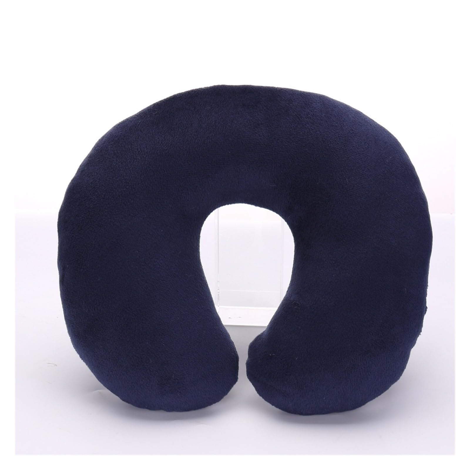 Cojín de lactancia suave en forma de U, almohada de viaje for coche, avión, oficina, almohada inflable for el cuello, funda corta de felpa, soporte de PVC for reposacabezas.(Black)