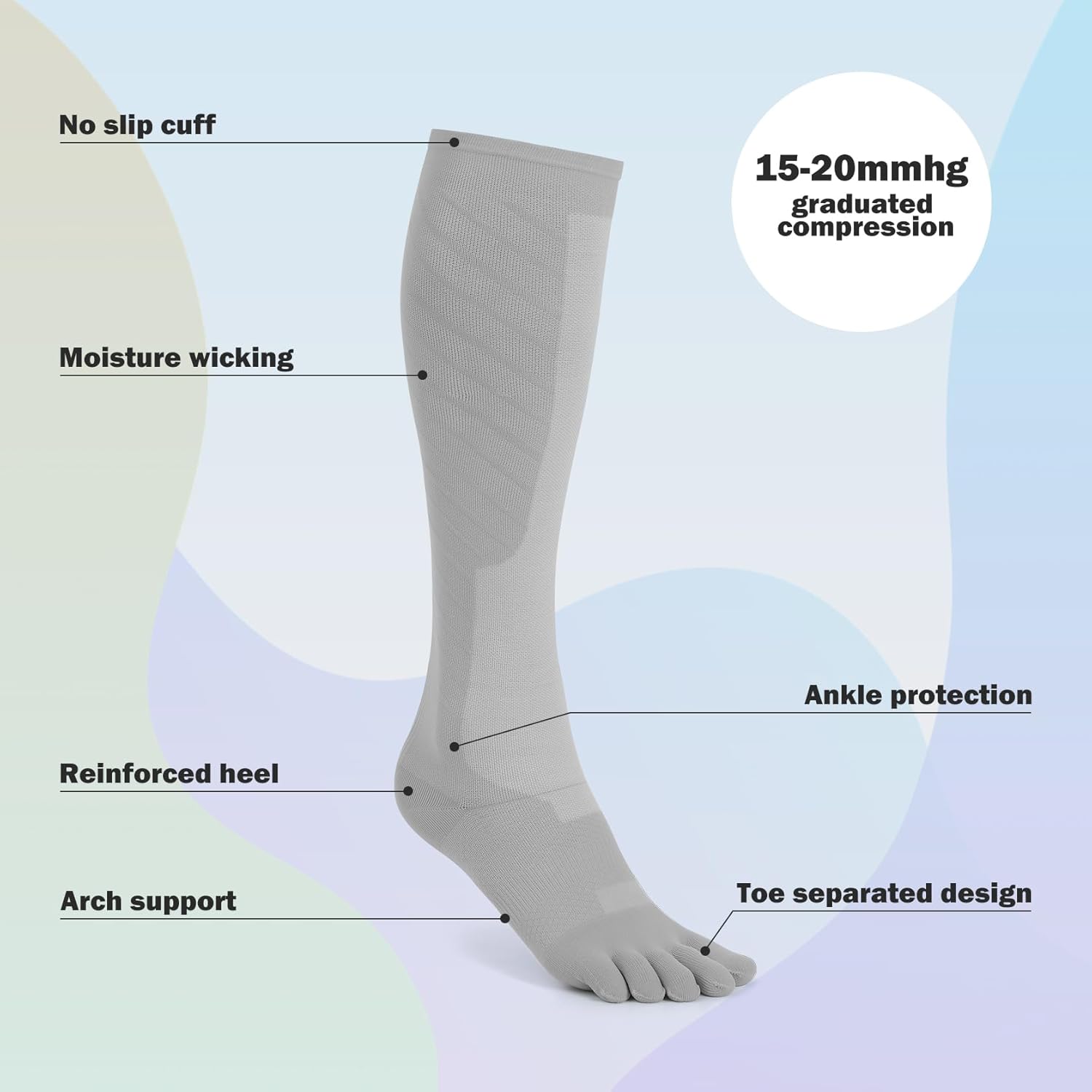 Toe Socks Compression Socks for Women & Men Knee High Socks Graduated Support for Running,Nurses,Flight - Image 4