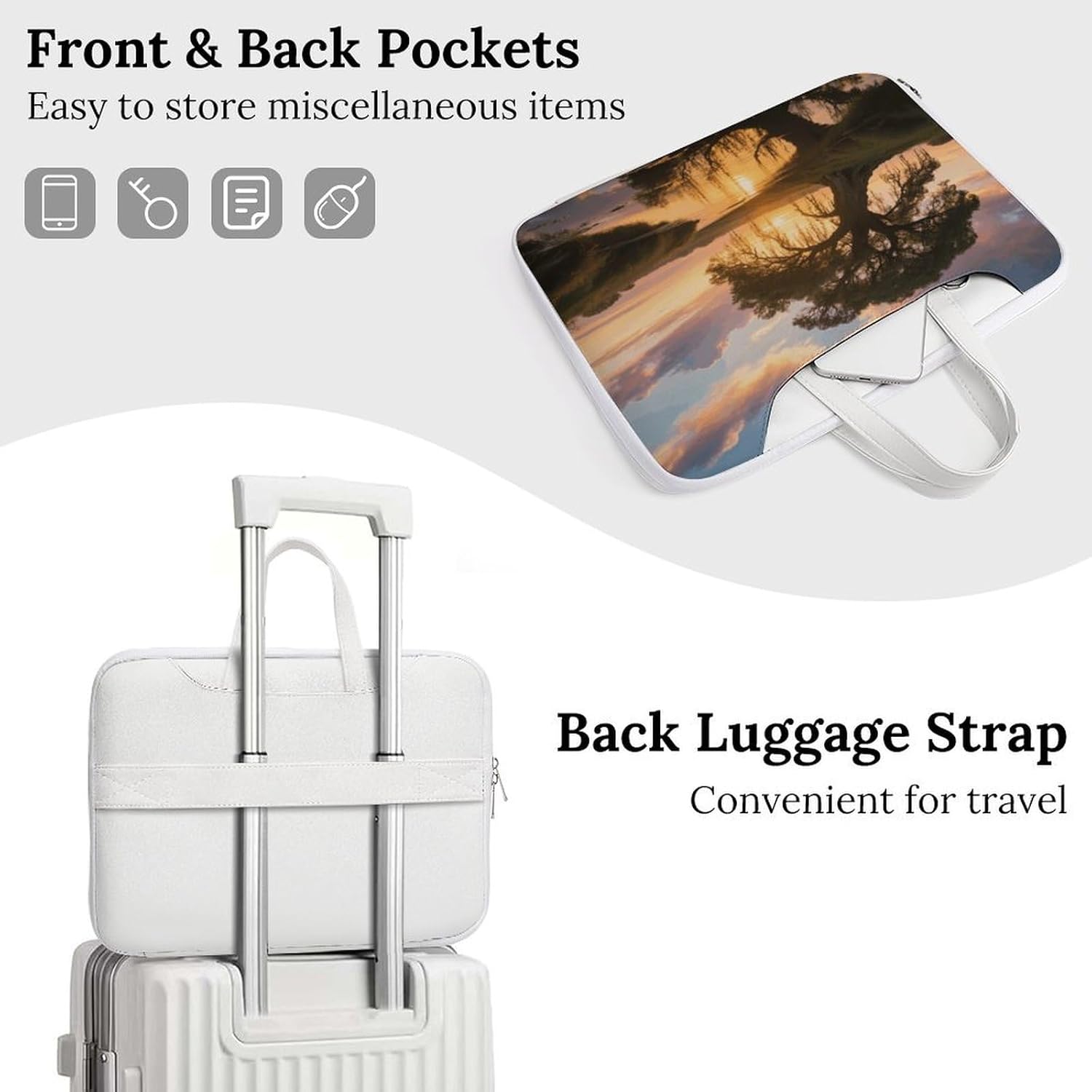 Big Trees in Sunset 37x28cm White-style Laptop Bag Leather Tablet Computer Briefcase Large Capacity Work Business Tote Bags for Office