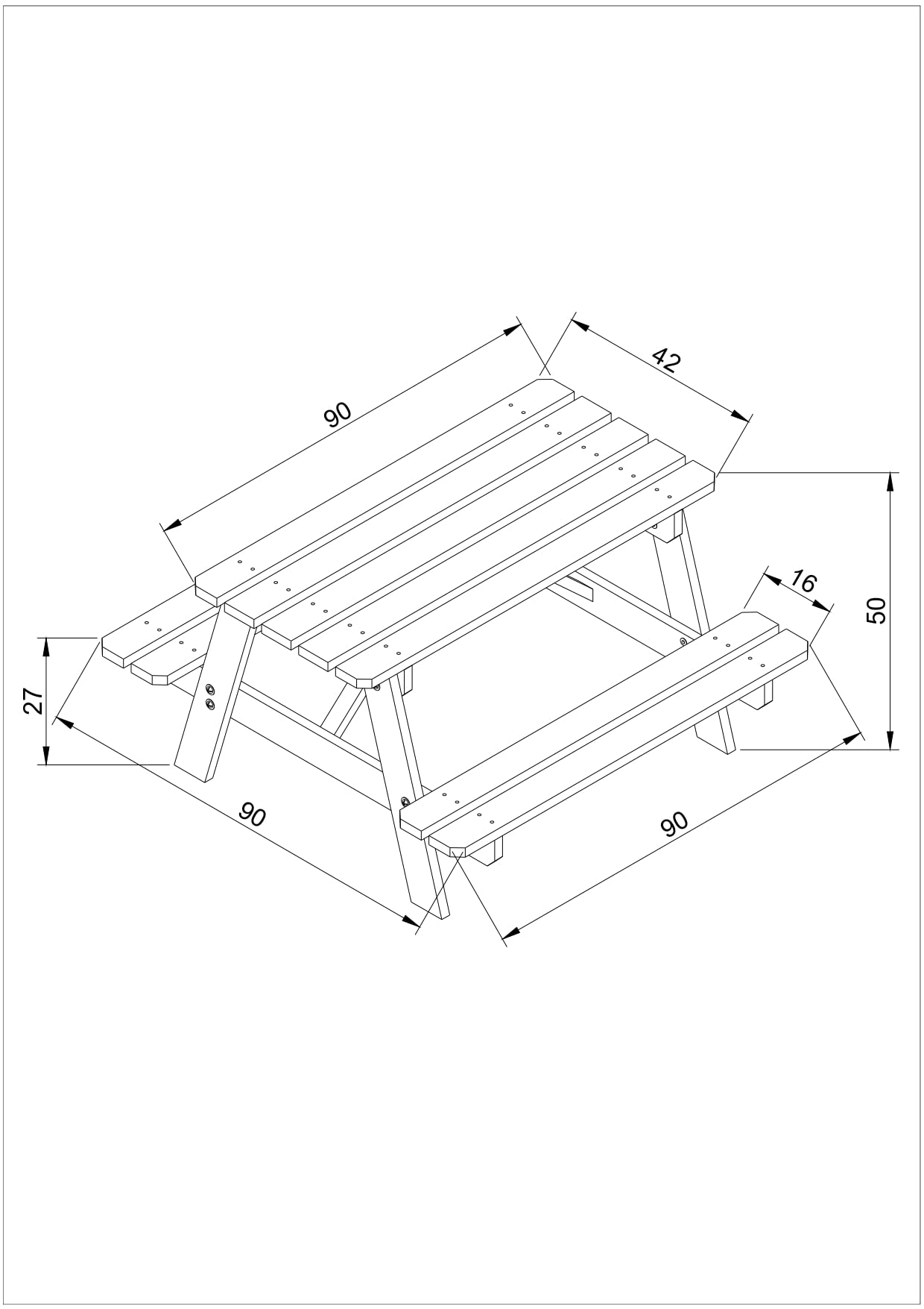 TIMBELA M018-1 Drewniany stół dziecięcy - stół i krzesło dziecięce - stół piknikowy 90 x 90 x wys. 50 cm - salon ogrodowy dla dzieci do użytku na zewnątrz lub wewnątrz