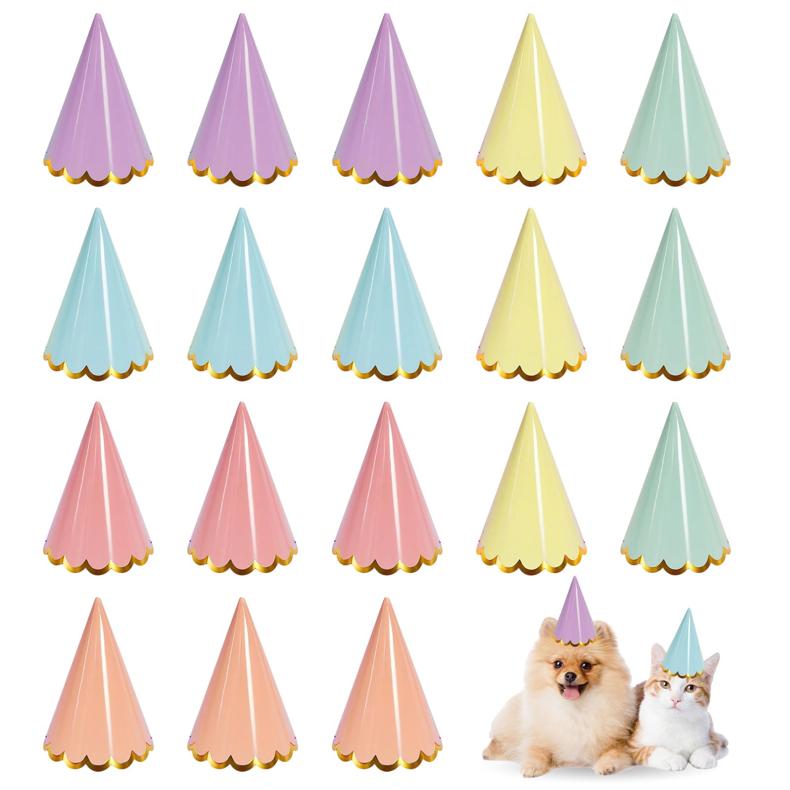 Xazuninsu 18 Pcs Mini Party Hats for Teddys, Birthday Party Hats for Adults with Gold Trim, 6 Colors Party Hat for Pet Party Celebrations Bridal & Wedding Decorations