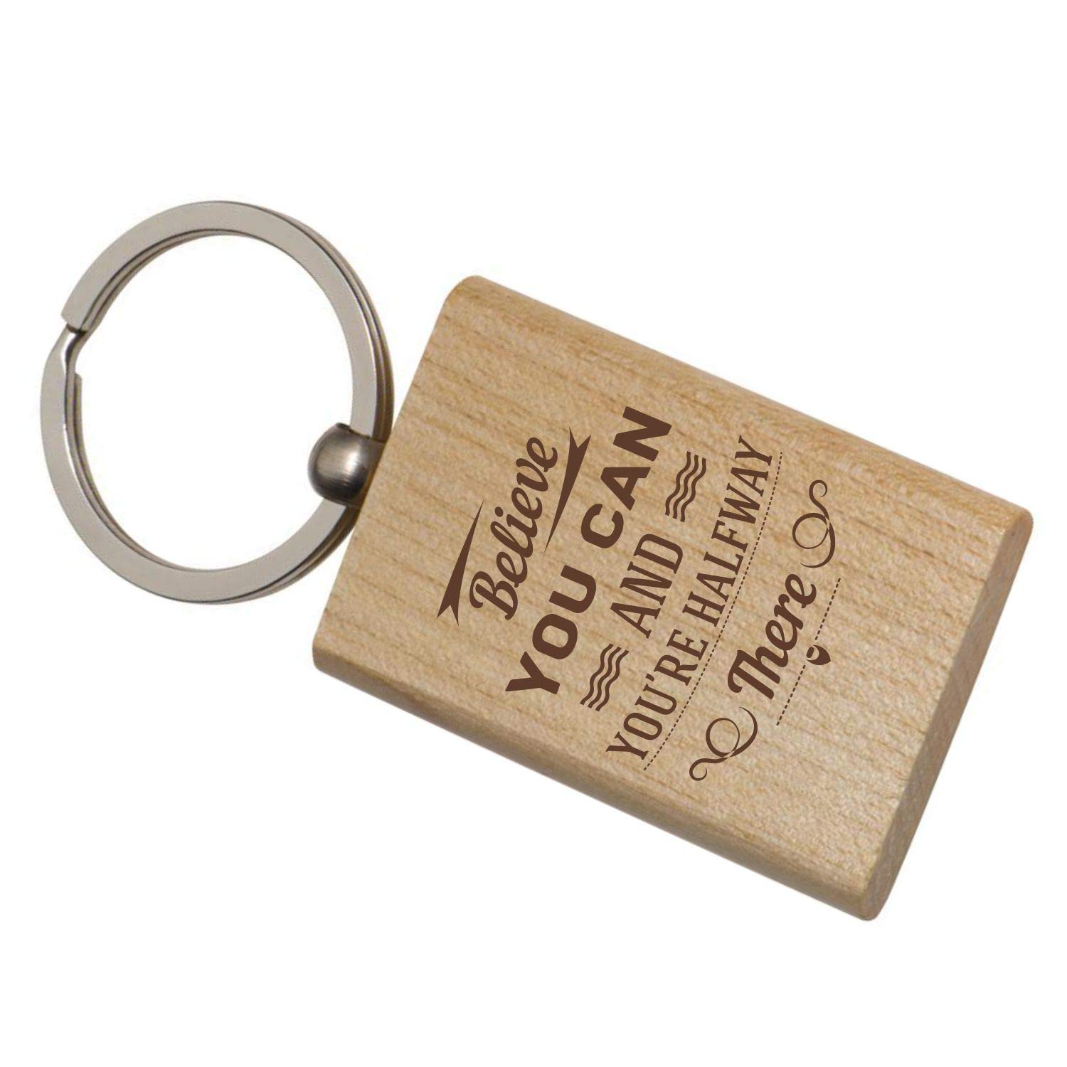 YaYa Cafe Wooden Keyrings Motivational Quotes Believe You can and You are Halfway There Engraved Keychain for Men Women Car Bike Home