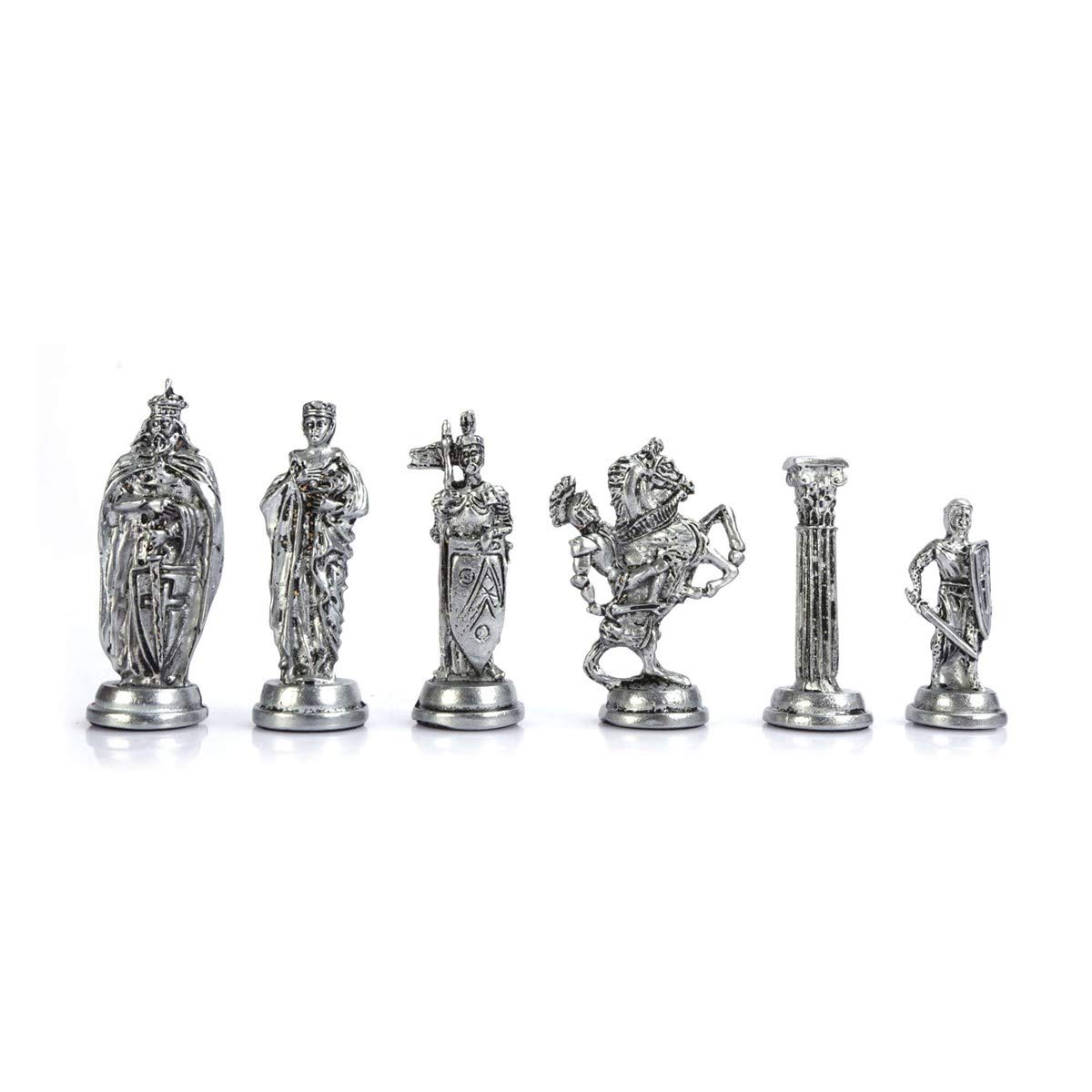 Royal Medieval British Army - Set di scacchi in metallo rame anticato per adulti, pezzi fatti a mano e scacchiera in legno con design in marmo, misura King 8 cm