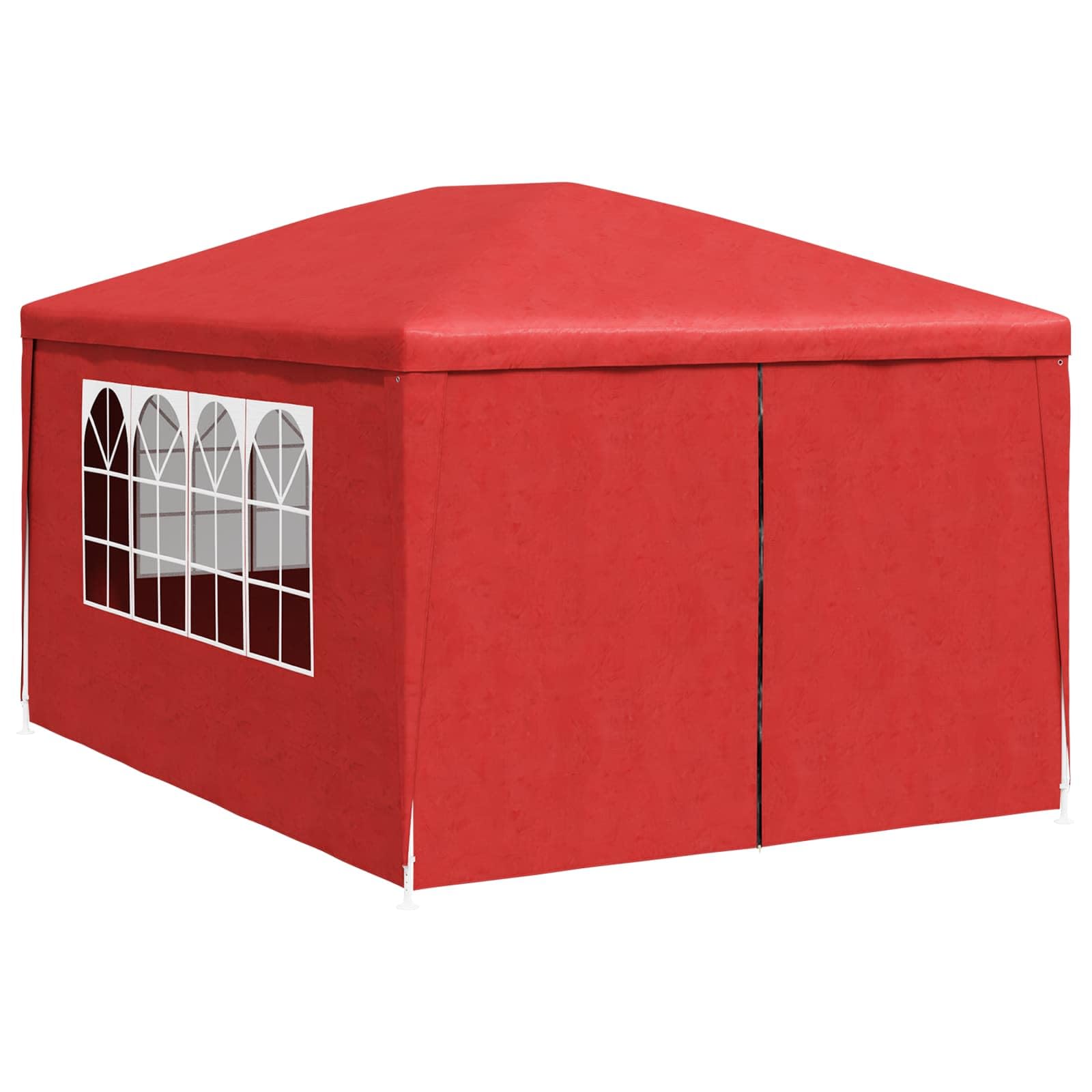 Partyzelt mit Wand Rot 400 x 300 x 255 cm, Outdoor Partyzelt aus Polyethylen und Stahl mit abnehmbaren Seitenwänden und transparenten Fenstern für Gartenpartys und Events