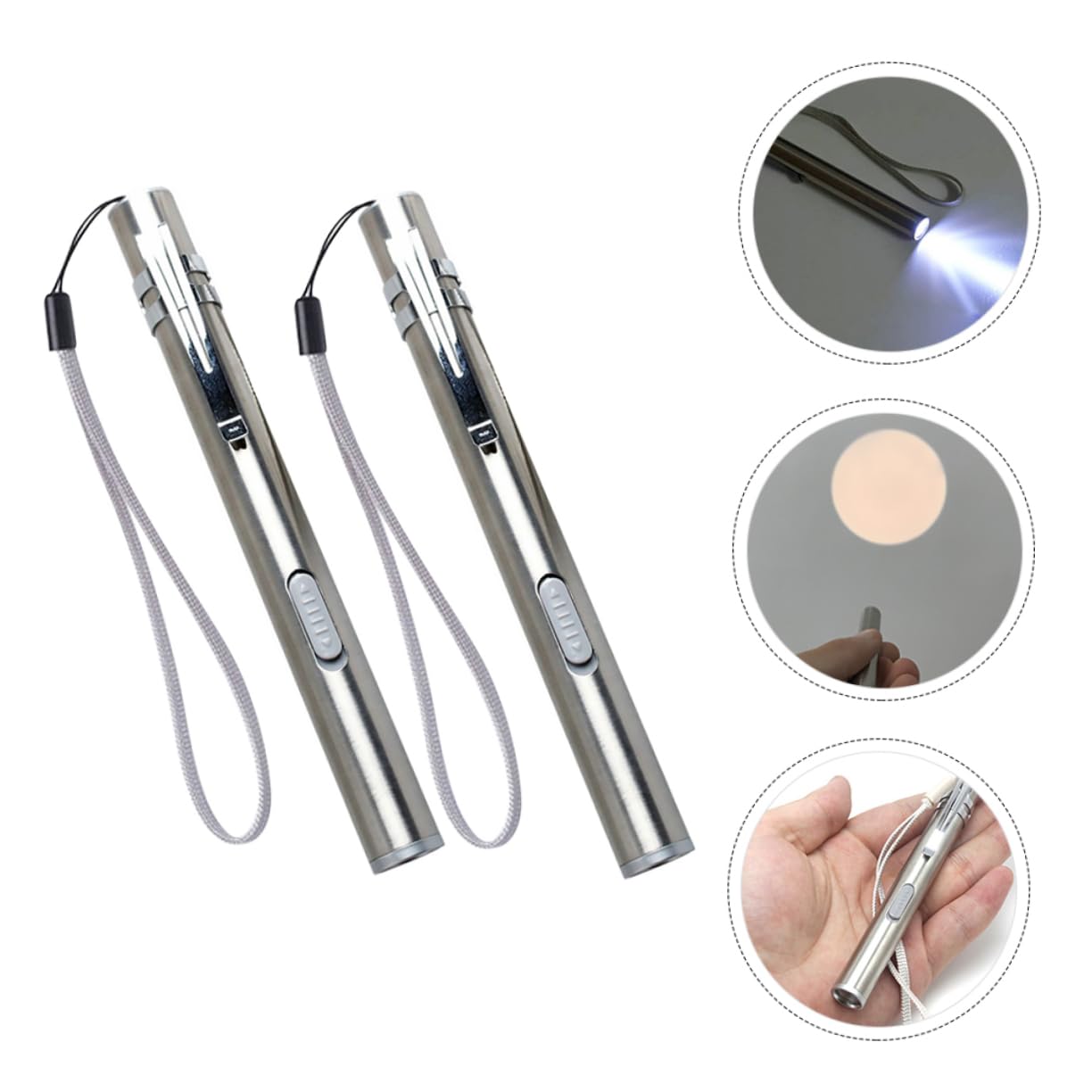 CIYODO Led Medical 2pcs Stainless Steel Charging Pen Light for Hospital Doctor Nurse Tail Rope