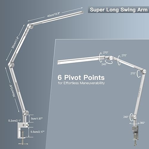 Miniatura 6 de VERSKI Lámpara de escritorio LED, luz de escritorio para oficina en casa, fuente de luz dual, lente óptica de cuidado de los ojos, 5 modos de color