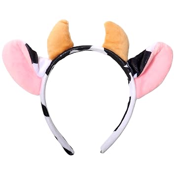 Ecuupas Cute Cow Headbands Funny Moo Cow Hairbands Large Pink Cow Ear Hair Hoop Black White Cow Print Head Band Design Adult Hair Decoration for Halloween Christmas Festival Theme Party