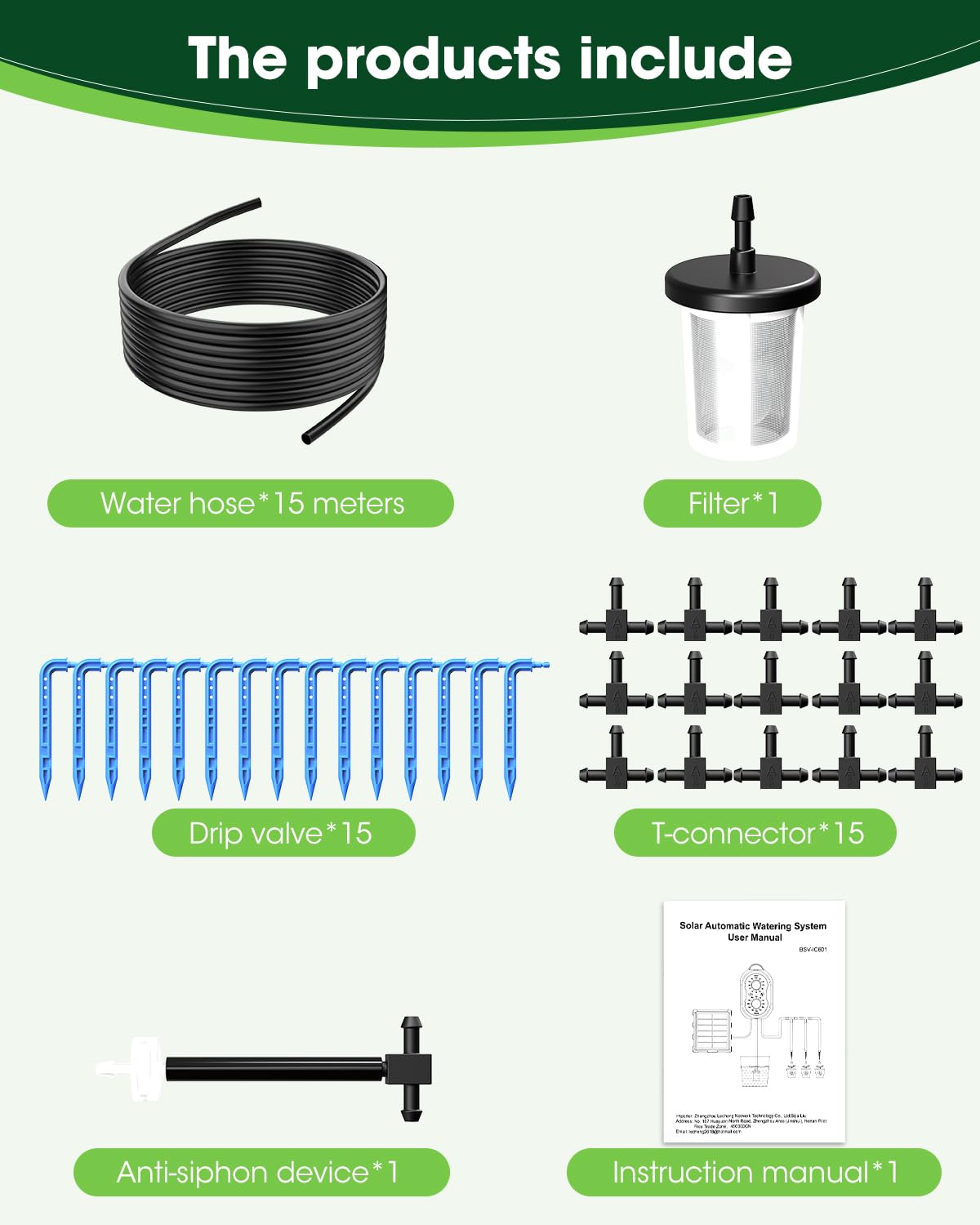 MYMULIKE Sistema di irrigazione solare con doppia carica solare e USB, sistema di irrigazione a goccia automatico da 15 m, con 12 modalità e timer, irrigazione per piante in vaso, giardino, balcone