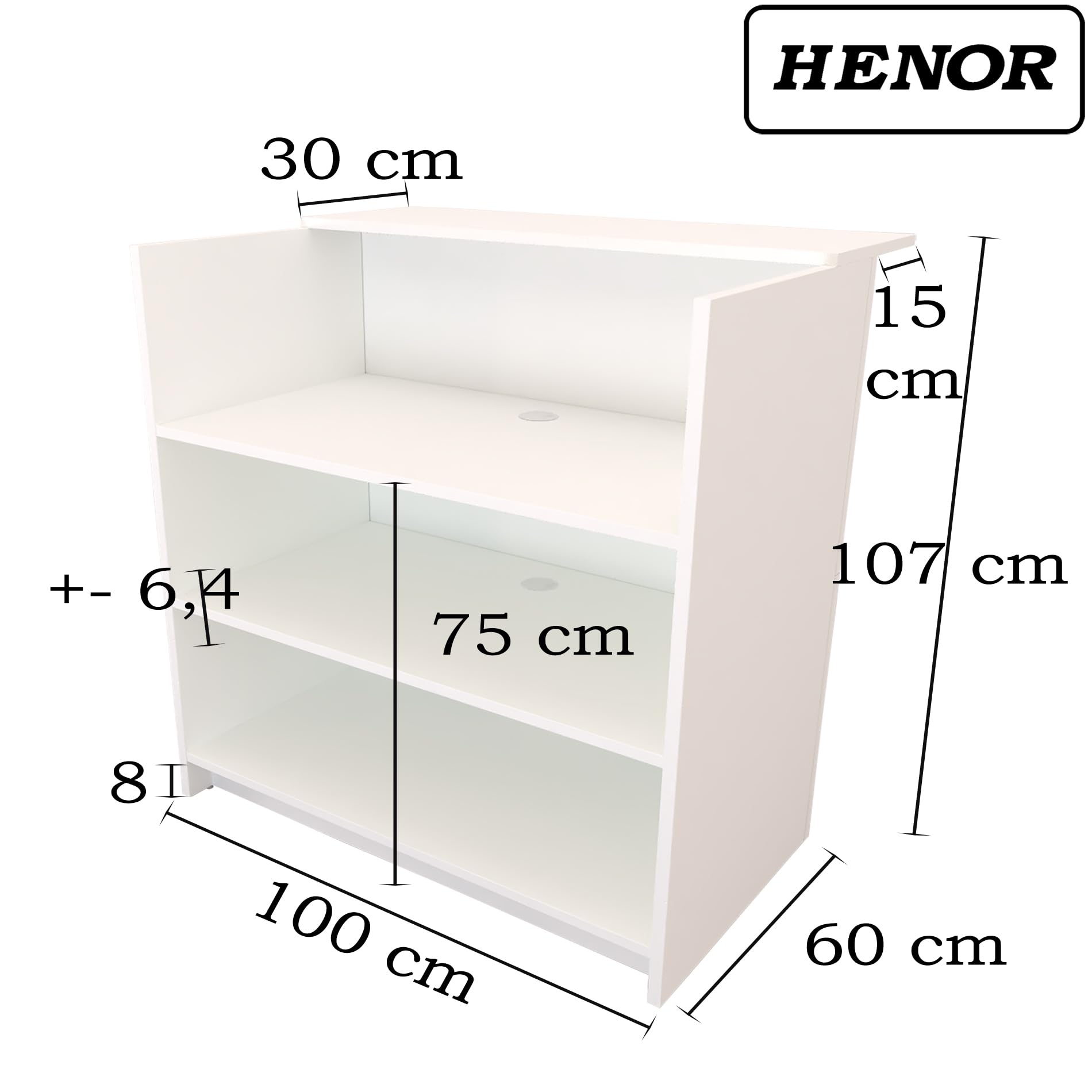 Henor Comptoir TIRÓN. 100 x 50/65 x 107 cm. Bois avec Table intérieure. Idéal pour l’Accueil de Bureau. l’Attention. la Boutique. Le Commerce. Blanc Mat