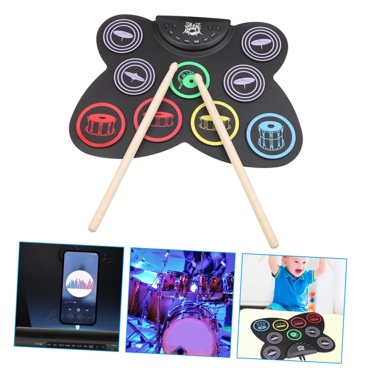 iplusmile Batteria Elettronica Arrotolabile Set Di Batteria Portatile Pad Rullabile Per Esercitarsi e Giocare Per Ragazzo Ragazza e Principianti