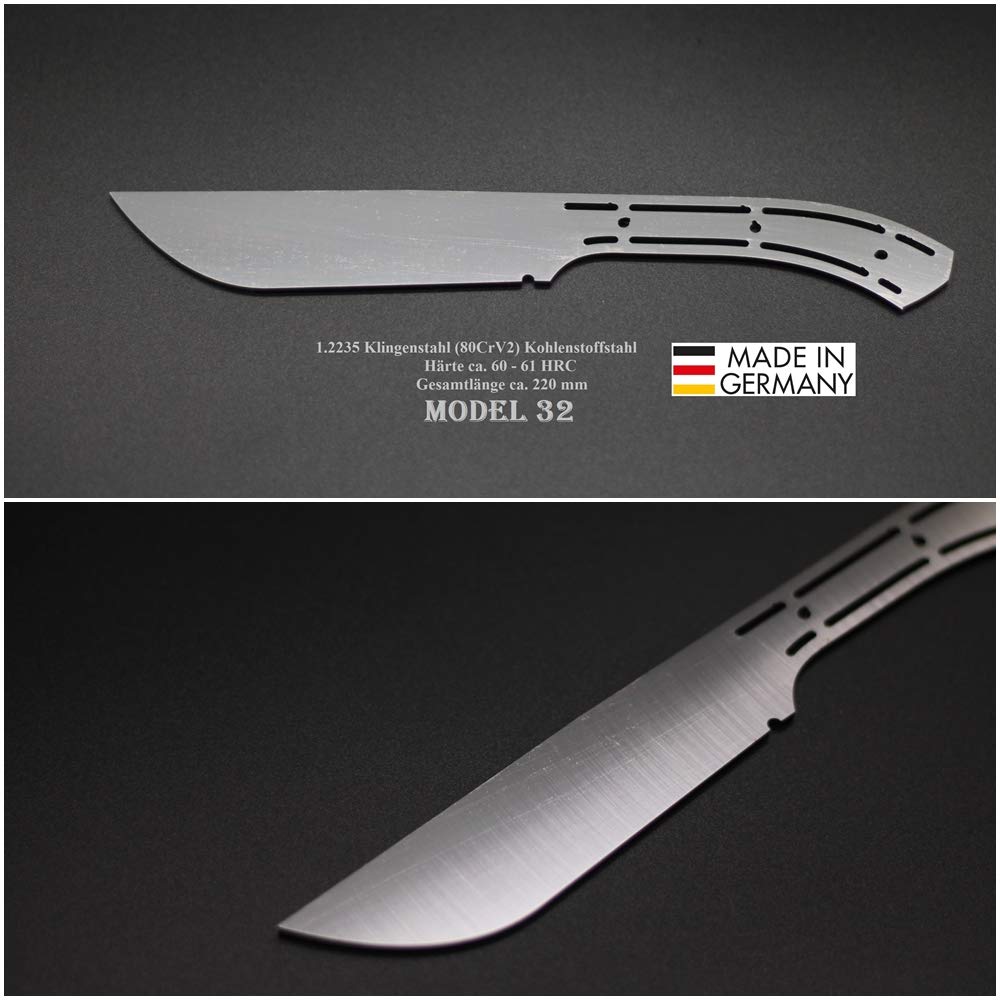 Rohling Messer Model 32 / 220mm Poliert Messerbau Messerstahl Messerklinge Klingenrohling Jagdmesser