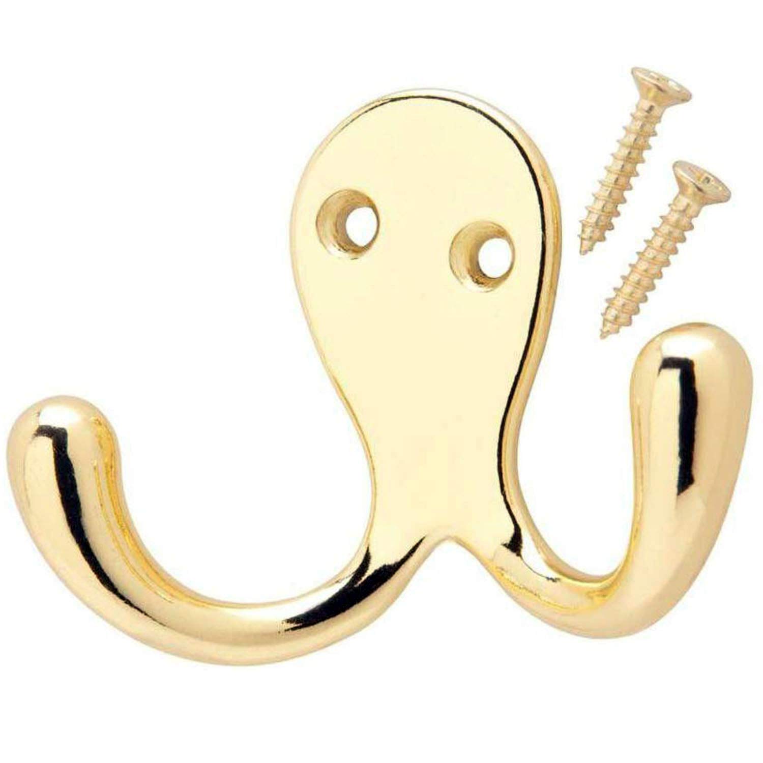 Fort Fasteners Double Hook Brass Plated Robe Hooks Twin Brass Plated Pack Of 3
