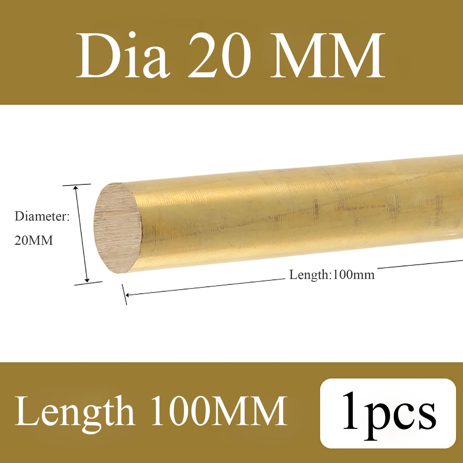 COYOUCO Brass Rods, Round Solid Brass 20/22/25/28/30Mm Dia, 100 Mm Length for Drift Punches Various Shaft DIY Craft Model Knife Handles,20 * 100mm