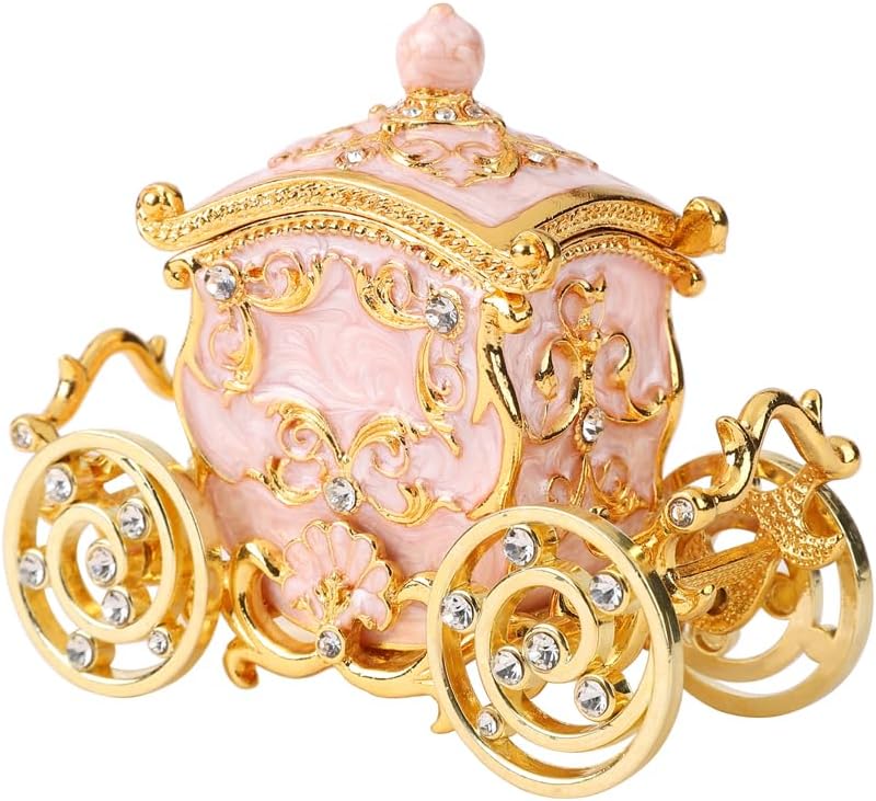 Retro Carriage Jewelry Trinket Box Enamel Ring Hold Boxes Hand-Painted Vintage Ornaments Craft Gift for Women Girls (Red)