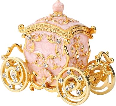 Retro Carriage Jewelry Trinket Box Enamel Ring Hold Boxes Hand-Painted Vintage Ornaments Craft Gift for Women Girls Pink