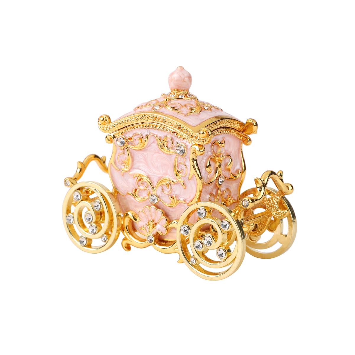 Retro Carriage Jewelry Trinket Box Enamel Ring Hold Boxes Hand-Painted Vintage Ornaments Craft Gift for Women Girls Pink