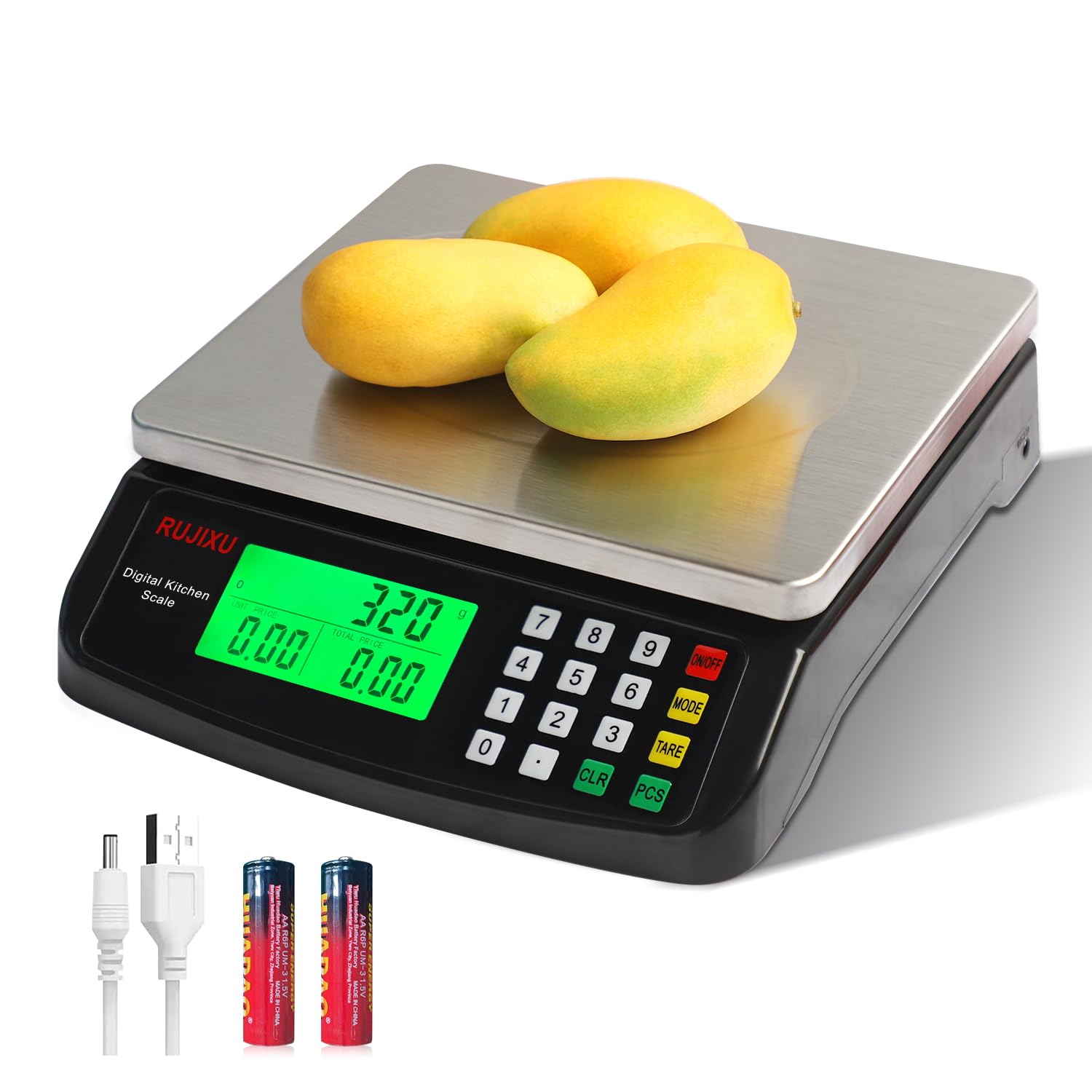 Large Digital Kitchen Scale Black 30kg/66lb Commercial Food Scale Stainless Steel with LCD Display Price Computing Scale for Restaurant Baking Bread Meat Prep Counting Scale for Parts and Coins