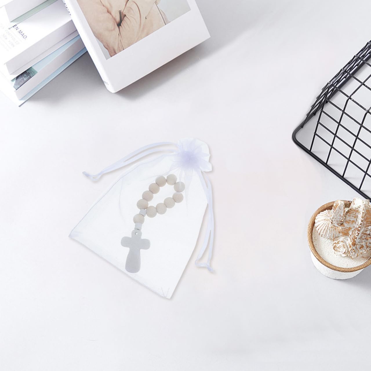 Bracciale Rosario Cattolico in Legno 40 Set Crocifisso Accessori Battesimo per Ragazzo e Ragazze, Decorazione e Souvenir per Prima Comunione