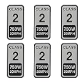 Powallon 6 pcs Class 2 Ebike Sticker 750W Vinyl Label for Electric Bike Classification - Contemporary Style, Water-Repellent, Outdoor Use