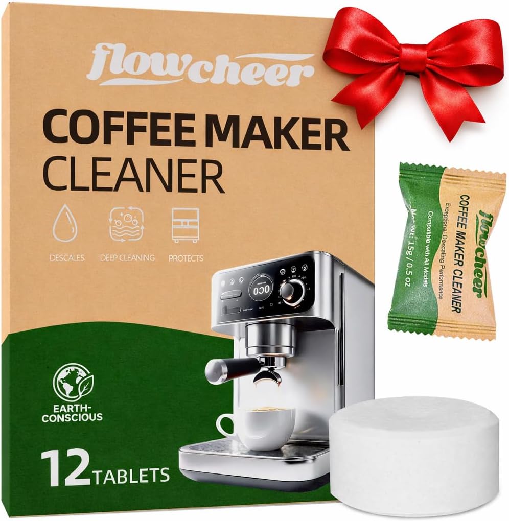 flowcheer Coffee Maker Cleaner & Descaler Tablets 12-Pack - Coffee Machine Tablets for Keurig,Nespresso,Jura, Breville, Ninja, Deep Cleaning Coffee Pot Cleaner and Descaler for All Espresso Machines