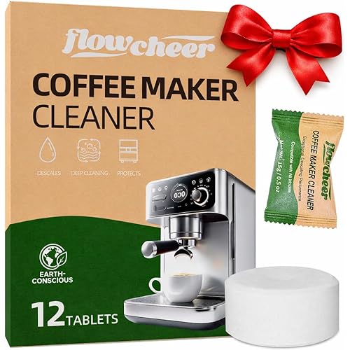 flowcheer Coffee Maker Cleaner & Descaler Tablets 12-Pack - Coffee Machine Tablets for Keurig,Nespresso,Jura, Breville, Ninja, Deep Cleaning Coffee Pot Cleaner and Descaler for All Espresso Machines