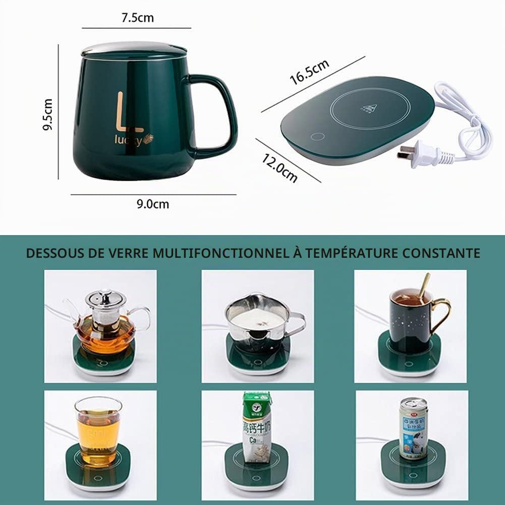 Chauffe Lait,Chauffe Tasse à Café 55 Degrés de Température Constante Interrupteur Automatique De Capteur De Gravité pour Thé, Café, Lait,Chauffe-café pour Maison Ou Bureau (Green)