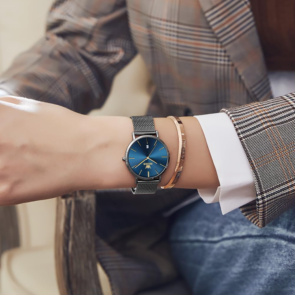 OLEVS Watches for Women Luxury Dress Waterproof Stainless Steel Watch Women Analog Quartz Date Large Face Elegant Ultra Thin Mesh Minimalist Wrist Watch - Image 9
