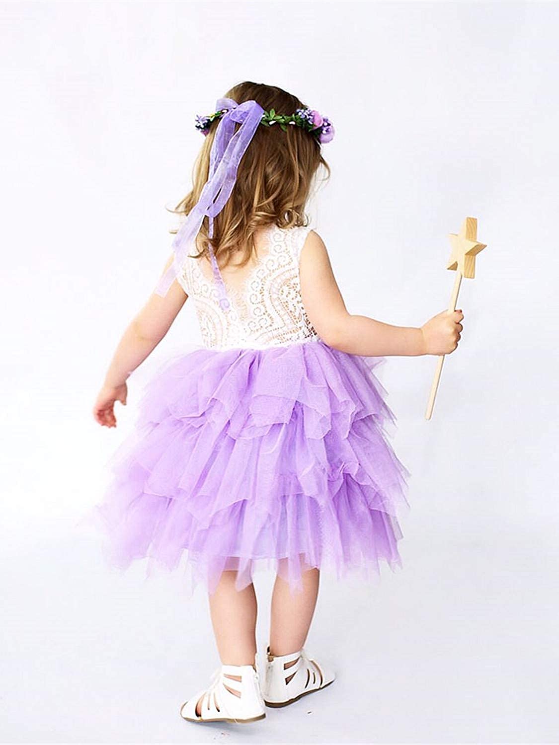Topmaker Mädchen Backless A-Line Spitze zurück Kleid Flower 6-12months