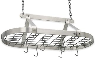 Handcrafted Oval Hanging Pot Rack w 12 Hooks Stainless Steel