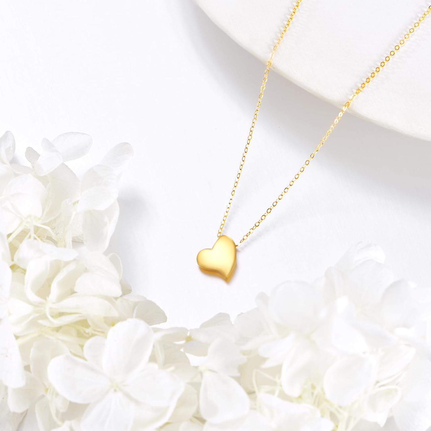 DOVRAN 14K Solid Gold Heart Necklace for Women Real Yellow Gold Love Heart Pendant Minimalist Jewelry Birthday Christmas Gifts for Wife Mom