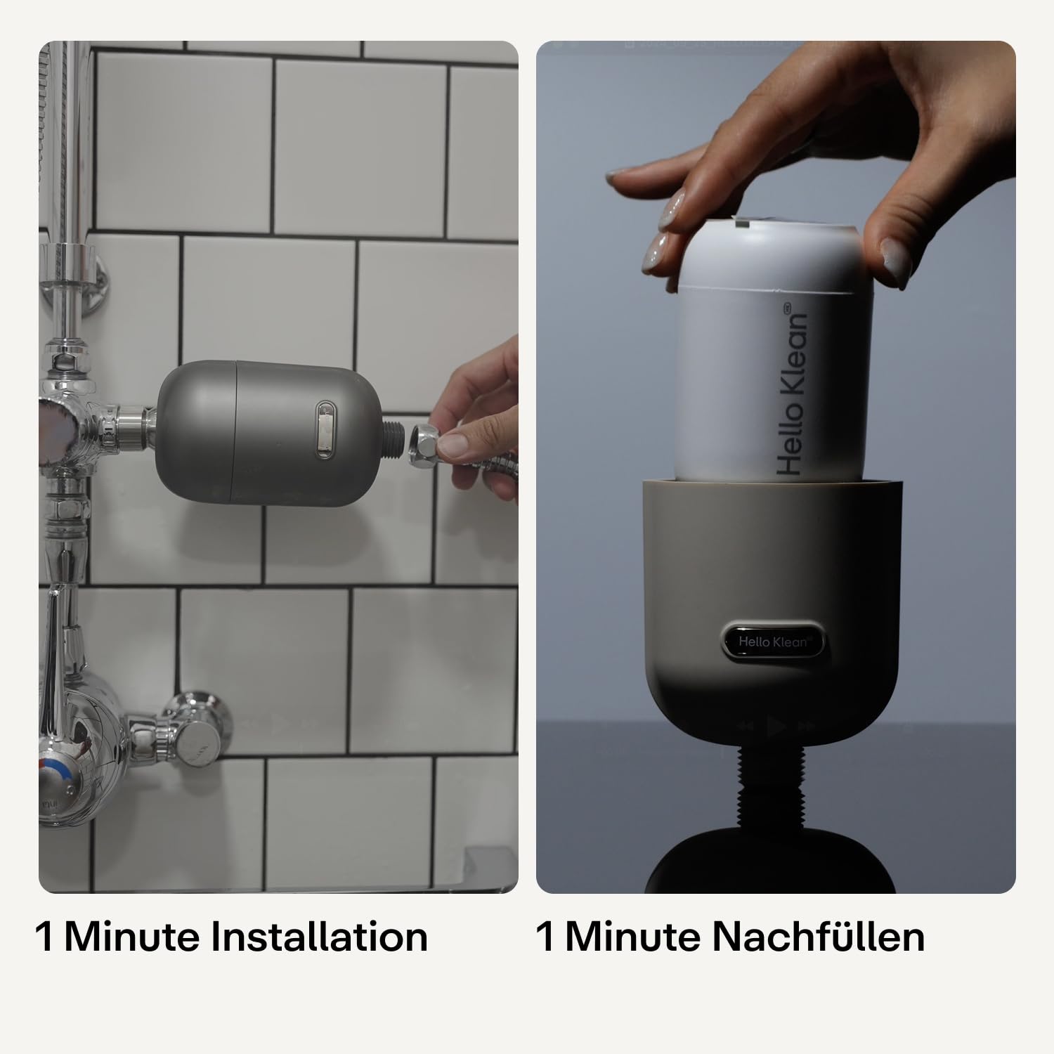 Hello Klean Duschfilter in Schwarz - Filtert unerwünschte Metalle, Chlor & Verunreinigungen im Duschwasser - Verbessert die Qualität von Haut & Haar - für Inline- & elektrische Duschen